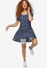 Short Sleeve A-Line Knit Dress, NAVY PRINT, hi-res image number null