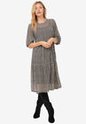 Sheer Overlay Tiered Dress, BLACK GEOMETRIC PRINT, hi-res image number null