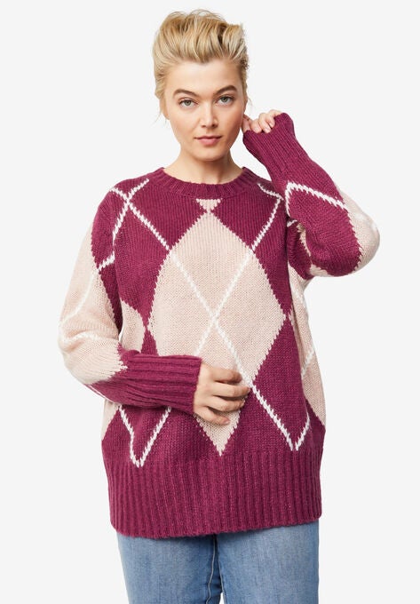 Argyle Pullover, MERLOT ARGYLE, hi-res image number null