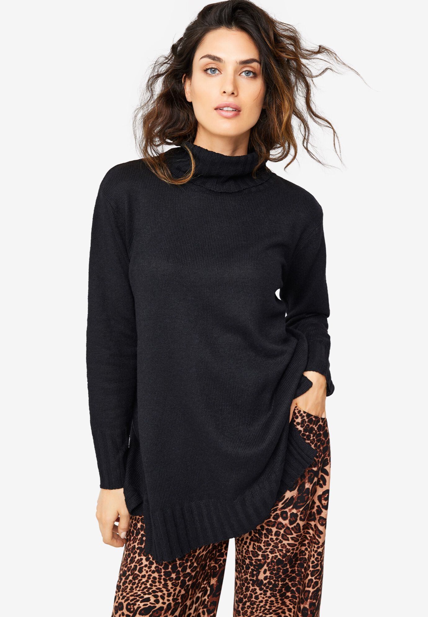 Ribbed Turtleneck Tunic Sweater Ellos