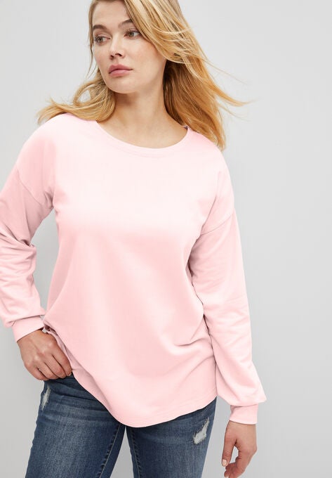 Blouson Sleeve Sweatshirt Tunic, PALE BLUSH, hi-res image number null