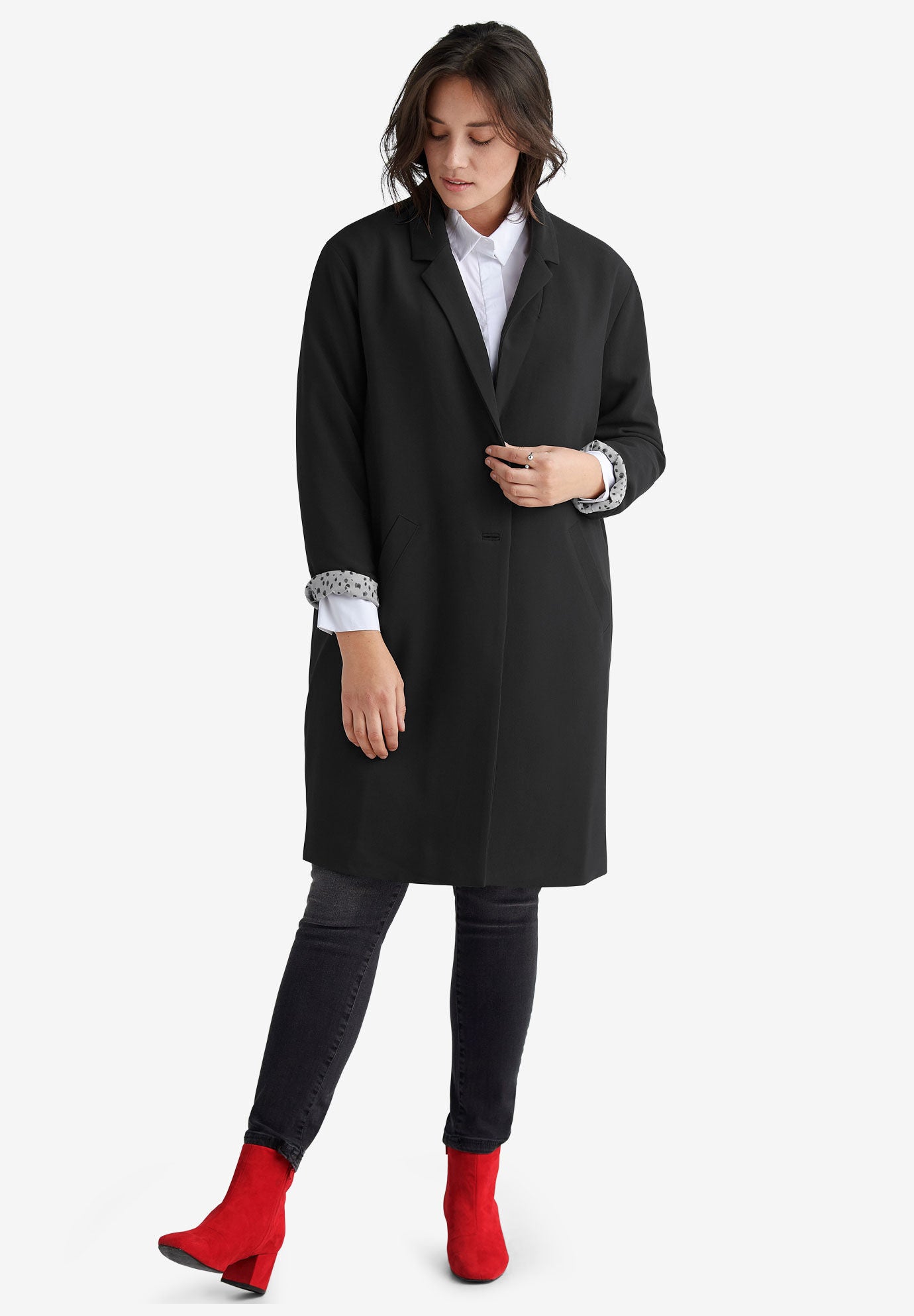 Ellos Womens Plus Size Button-Front Boyfriend Coat