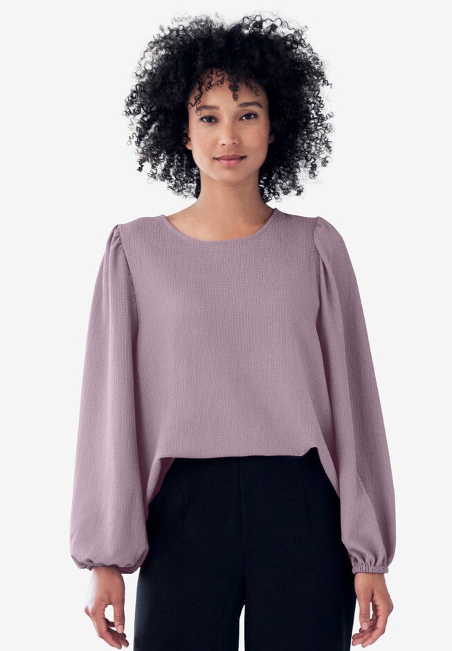 Puff Sleeve Textured Knit Tee, VINTAGE PURPLE, hi-res image number 0
