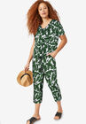 Tie-Front Capri, WHITE DOT LEAF PRINT, hi-res image number null