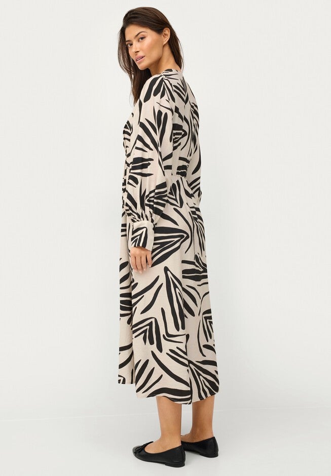 Long Sleeve Surplice Dress with Side Slit, STONE BLACK ABSTRACT, on-hover image number null