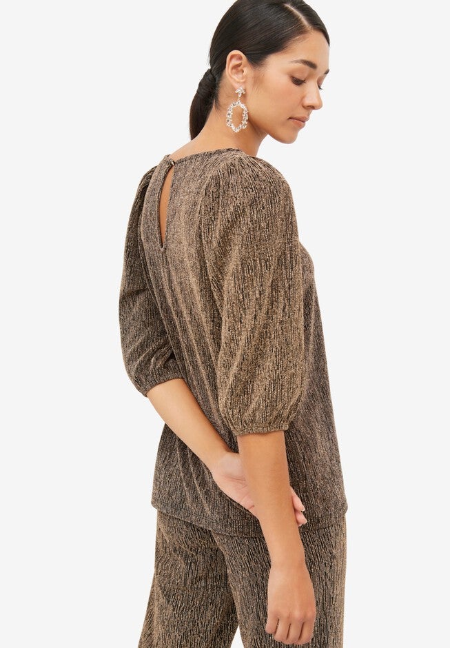 Metallic Blouson Sleeve Top, , on-hover image number 1