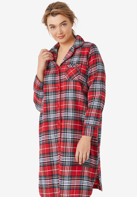 Flannel Sleep Shirt, RED TARTAN PLAID, hi-res image number null