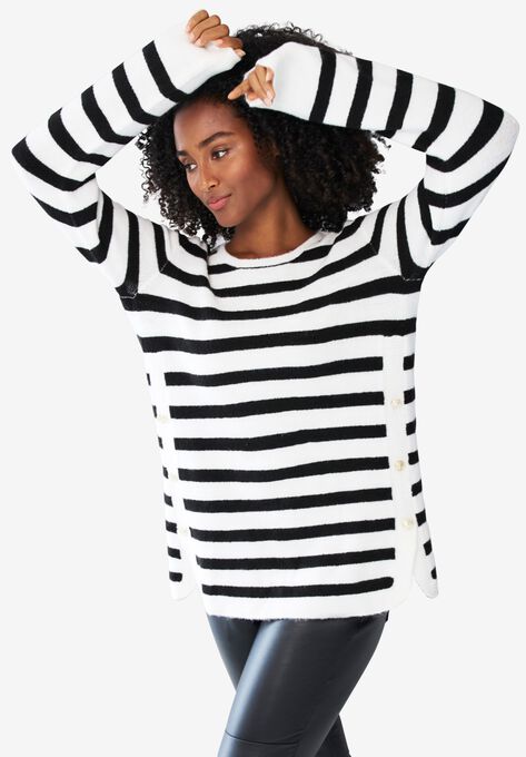 Button Trim Pullover Sweater, , alternate image number null
