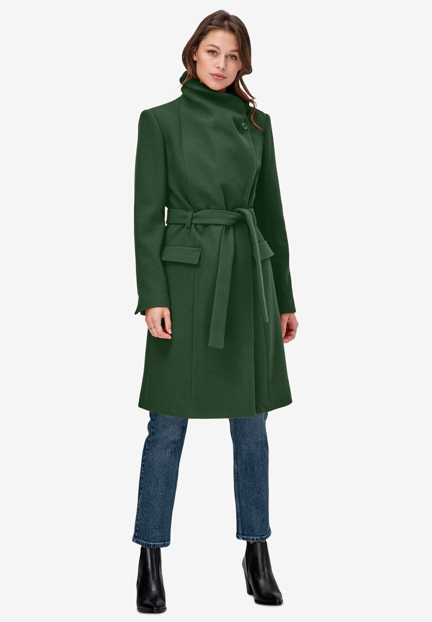 green wool wrap coat