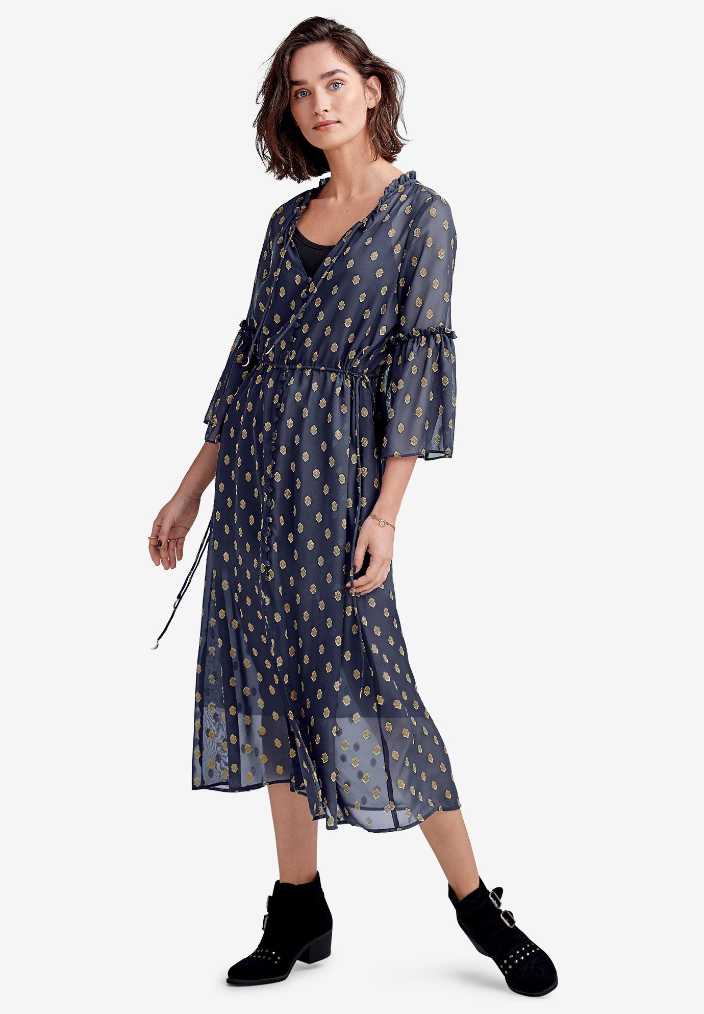 midi dress with sheer sleeves