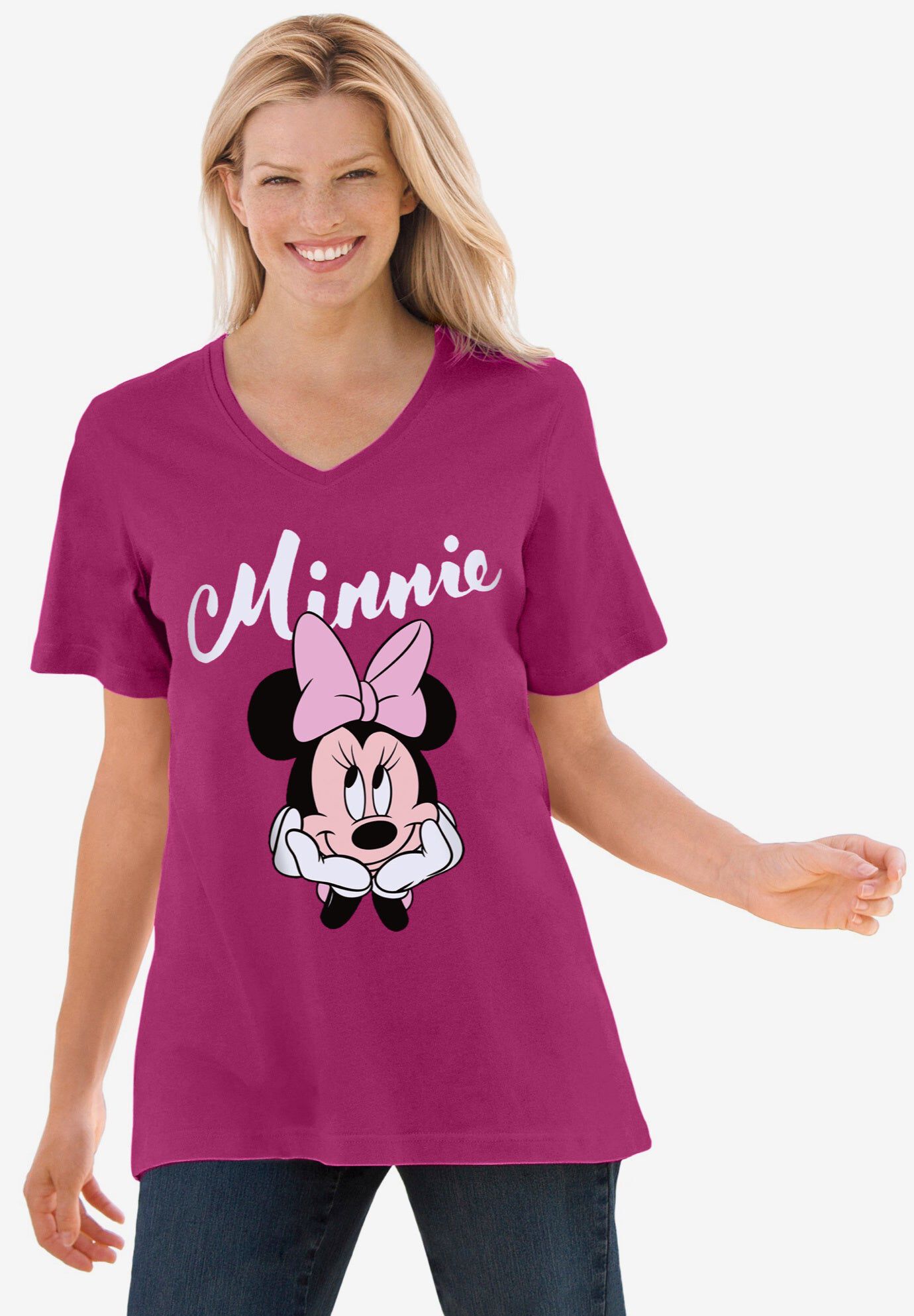 Disney Short Sleeve V-neck Tee Raspberry Minnie, RASPBERRY MINNIE, hi-res image number 0