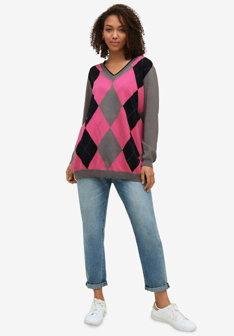 V-neck Argyle Sweater, , alternate image number null