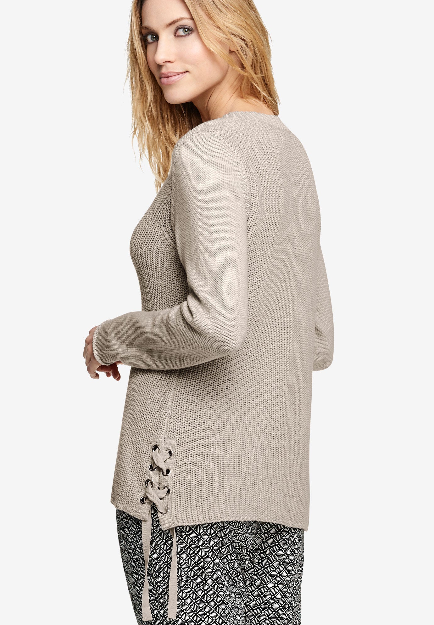 Side Lace-Up Pullover Sweater by ellos&reg;, , on-hover image number 1