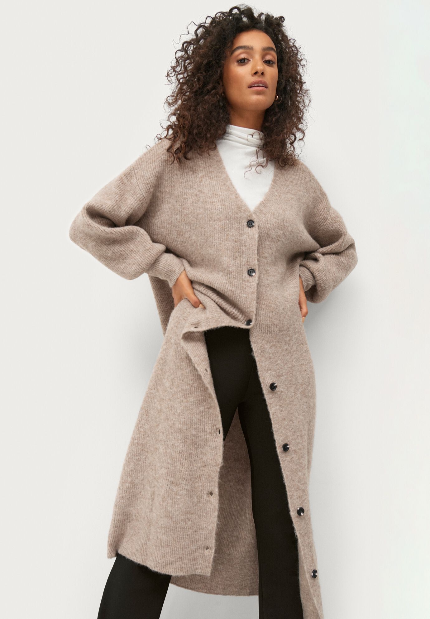Stretch Button Front Duster Cardigan Sweater, , alternate image number 2