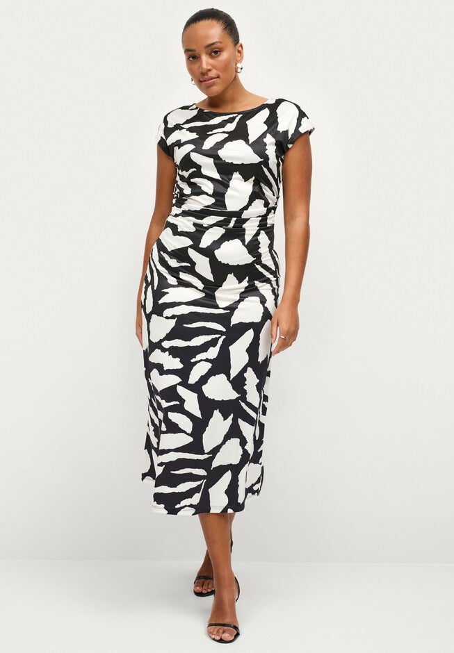 Ruched A-Line Knit Midi Dress, BLACK IVORY GRAPHIC, hi-res image number null