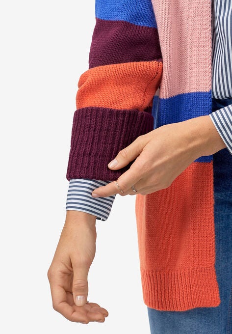Multi-Stripe Open-Front Cardigan, , alternate image number null