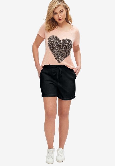 French Terry Drawstring Shorts, BLACK, hi-res image number null