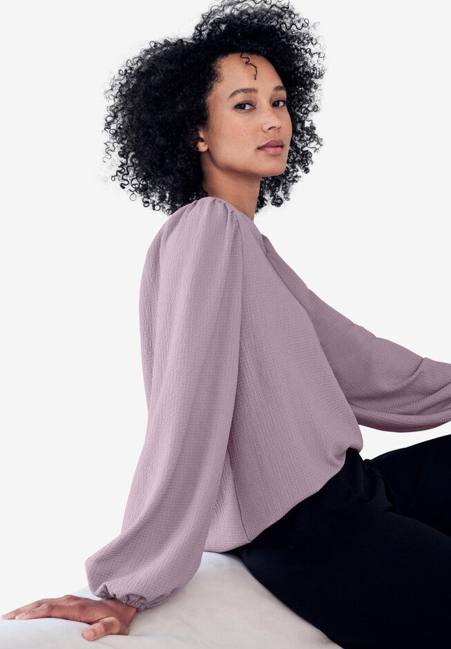 Puff Sleeve Textured Knit Tee, , alternate image number 2