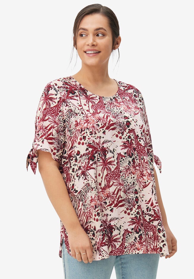 Tie-Sleeve Tunic, PINK MULTI ANIMAL, hi-res image number null