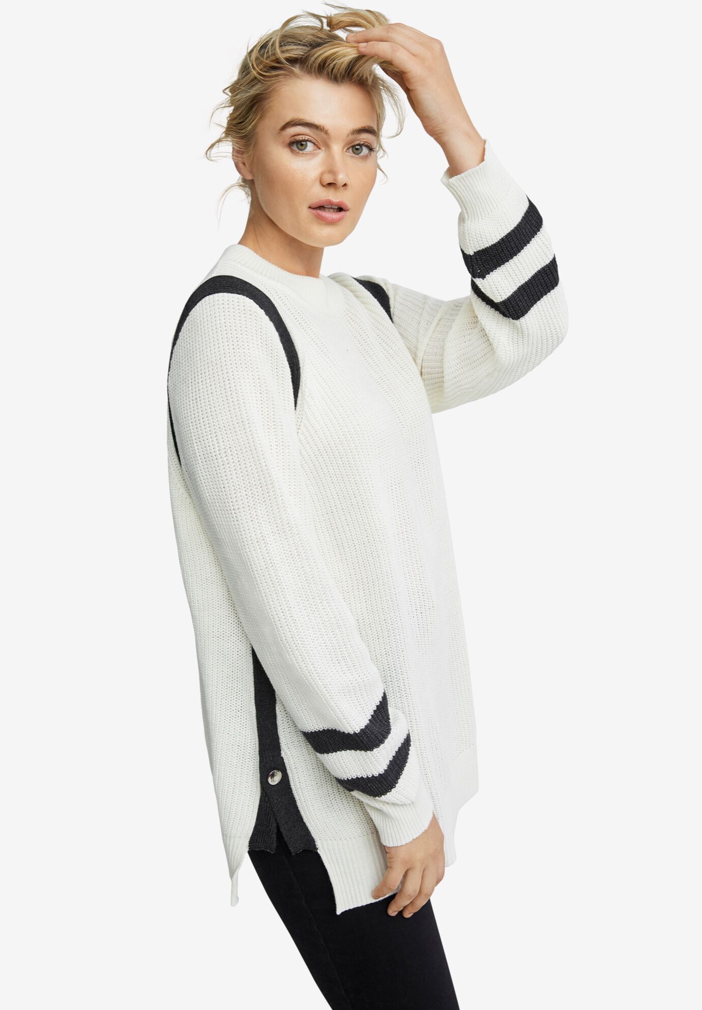 ellos Women s Plus Size Side Stripe Mockneck Sweater 18 20 Navy