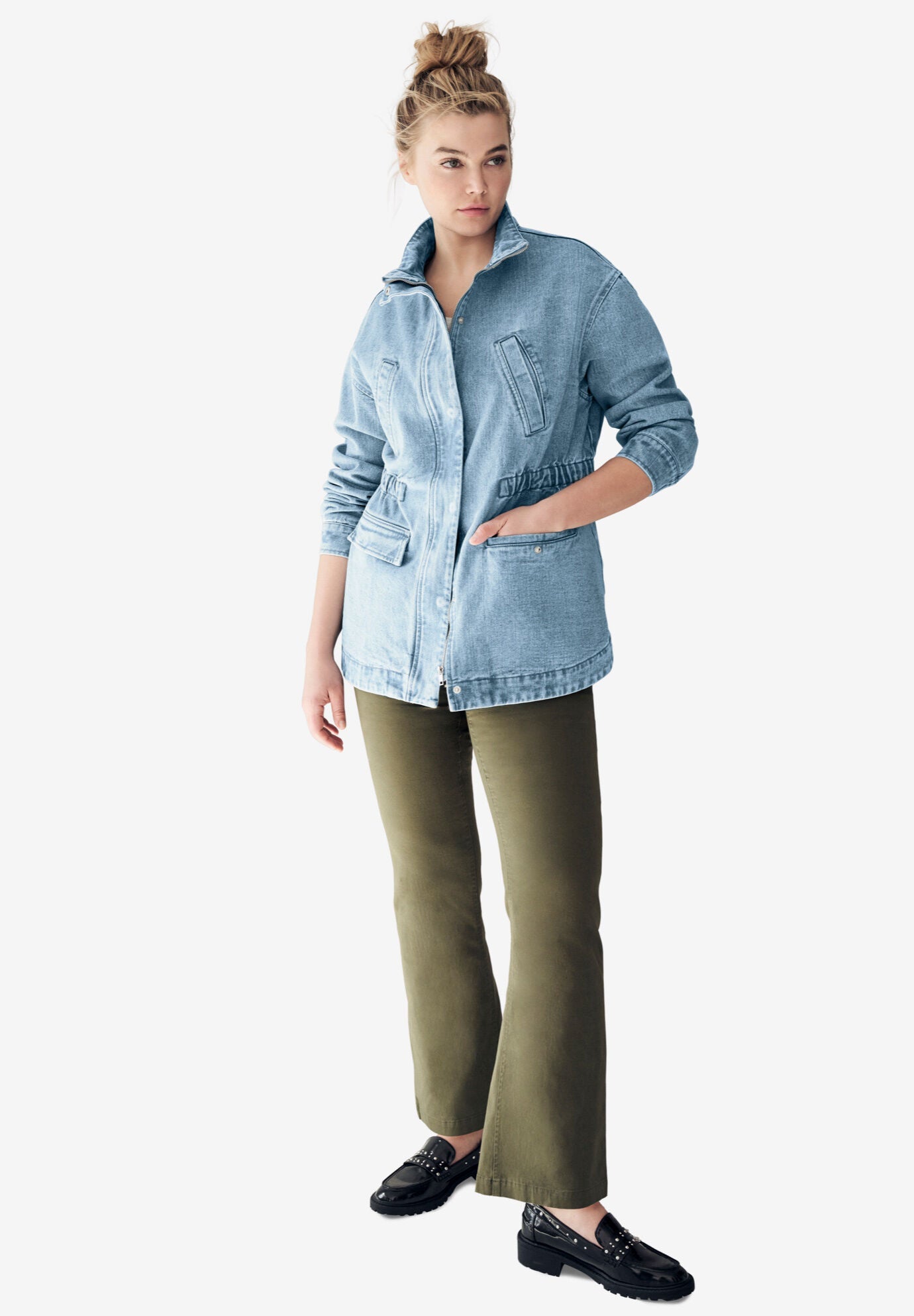 Denim Jacket With Elastic Waist, , alternate image number 2