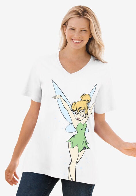 Disney Women's Short Sleeve V-Neck Tee Tinkerbell, WHITE TINKERBELL, hi-res image number null