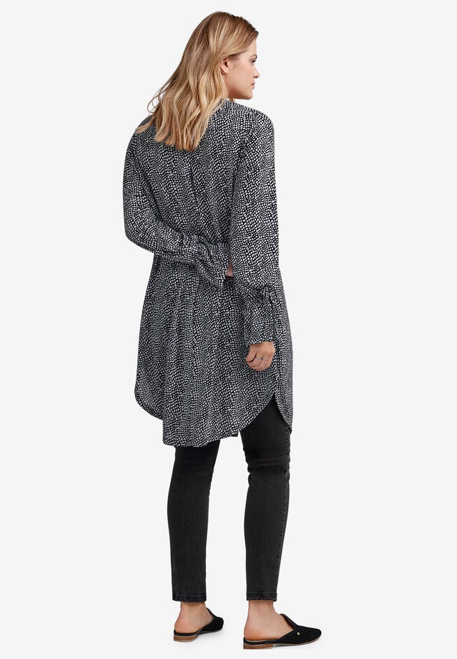Tie-Sleeve Button-Front Tunic, , on-hover image number 1