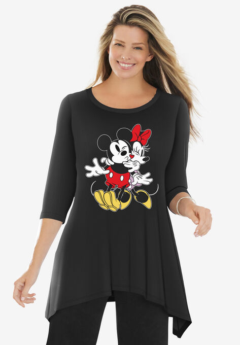 Disney Women's Hanky Hem Black Tunic Mickey Mouse and Minnie Mouse, BLACK MICKEY MINNIE, hi-res image number null
