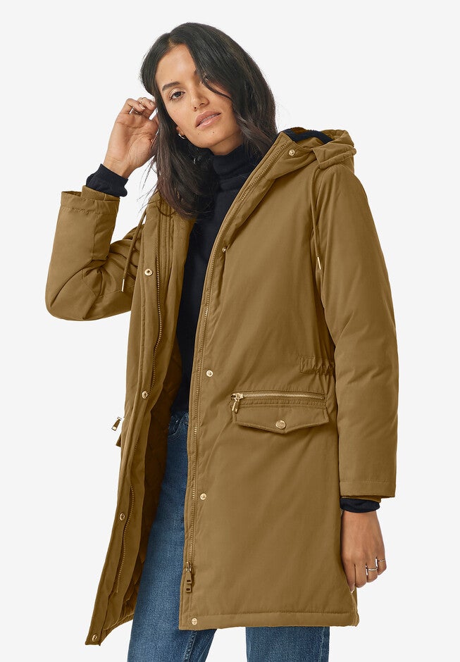 Back Drawstring Modern Parka, GOLDEN OLIVE, hi-res image number null