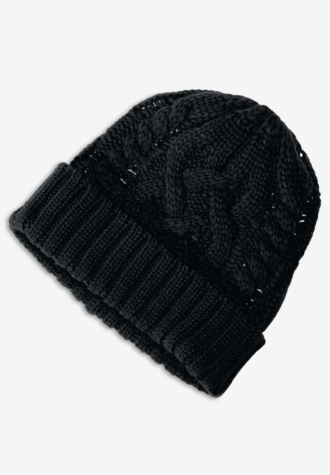 Cable Knit Hat, BLACK, hi-res image number null