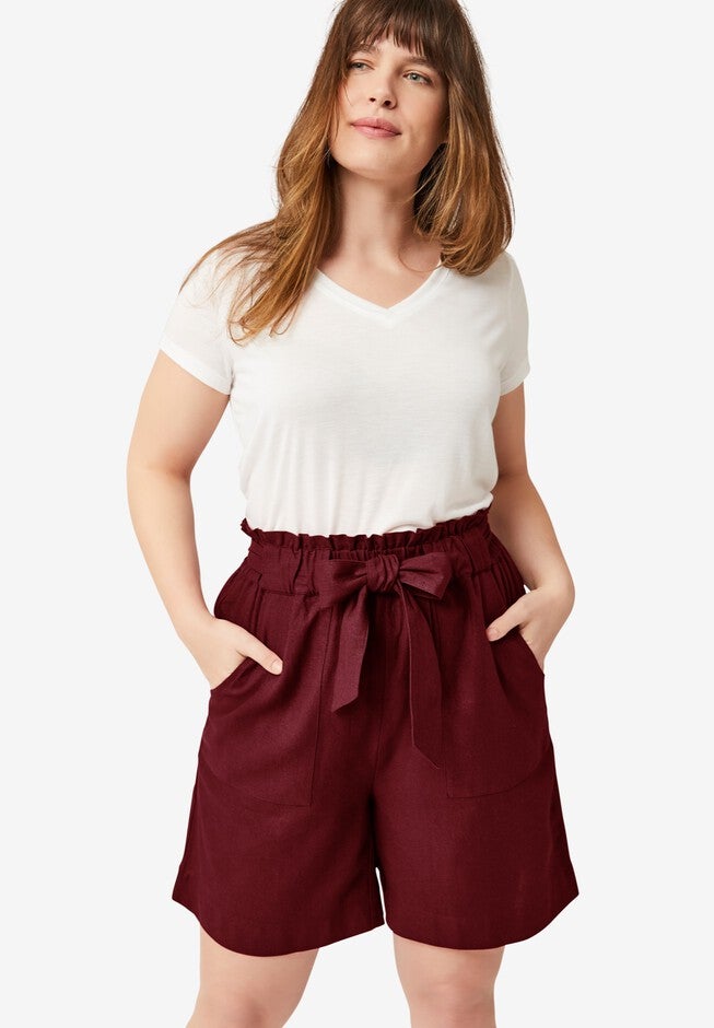 Belted Linen Shorts, FRESH POMEGRANATE, hi-res image number 0