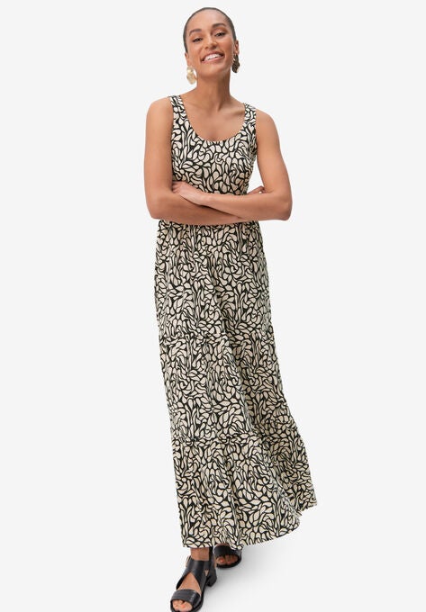 Tiered Maxi Dress, BLACK CREAM PRINT, hi-res image number null