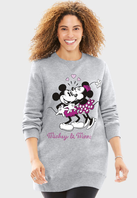 Disney Women's Long Sleeve Fleece Sweatshirt Mickey Mouse and Minnie Mouse Kiss, HEATHER GREY MICKEY KISS, hi-res image number null