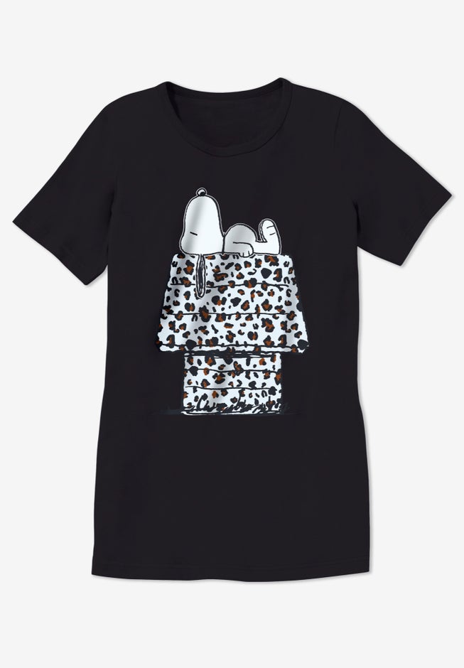 Peanuts Short Sleeve Crew Tee Black Snoopy Leopard image number null