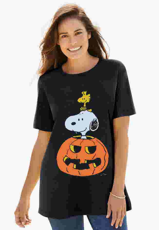 Peanuts Short Sleeve Crewneck Tee Black Pumpkin Snoopy image number 0