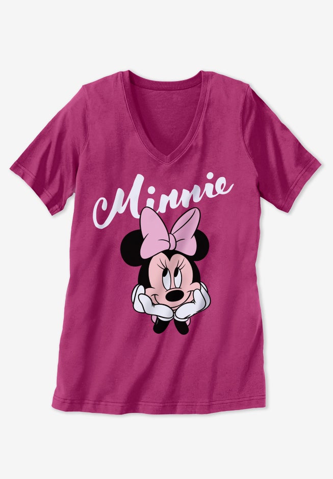 Disney Short Sleeve V-neck Tee Raspberry Minnie image number null
