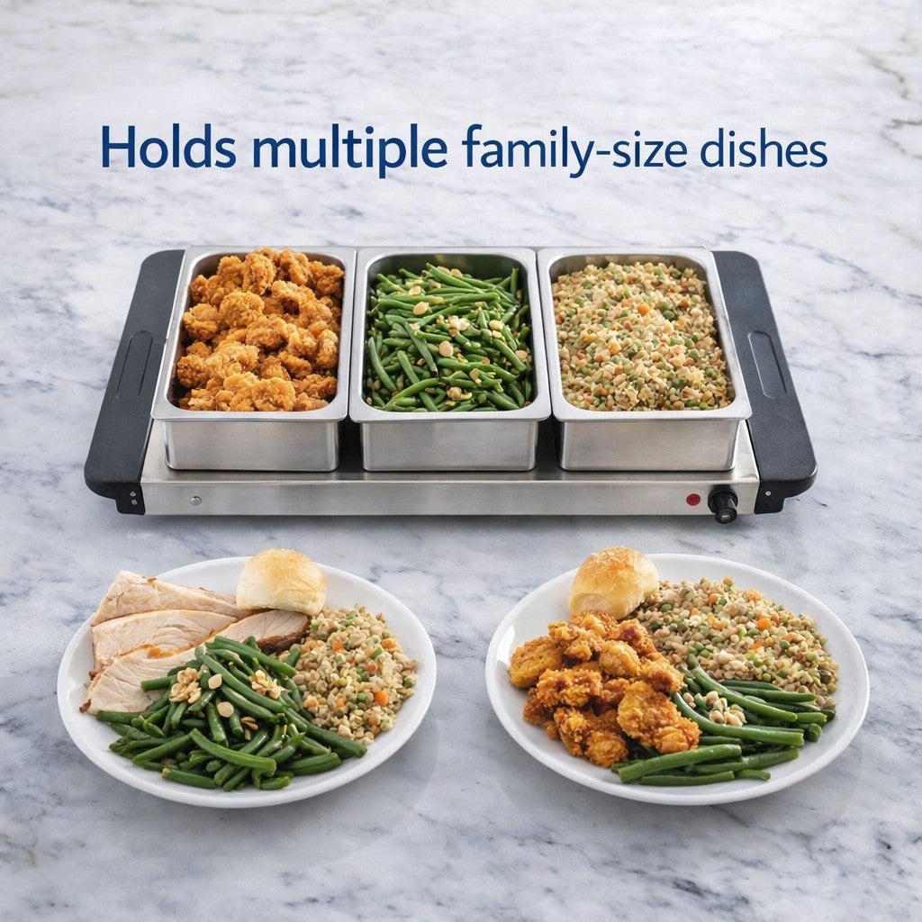 2-in-1 Triple Buffet Server & Warming Tray  image number 5