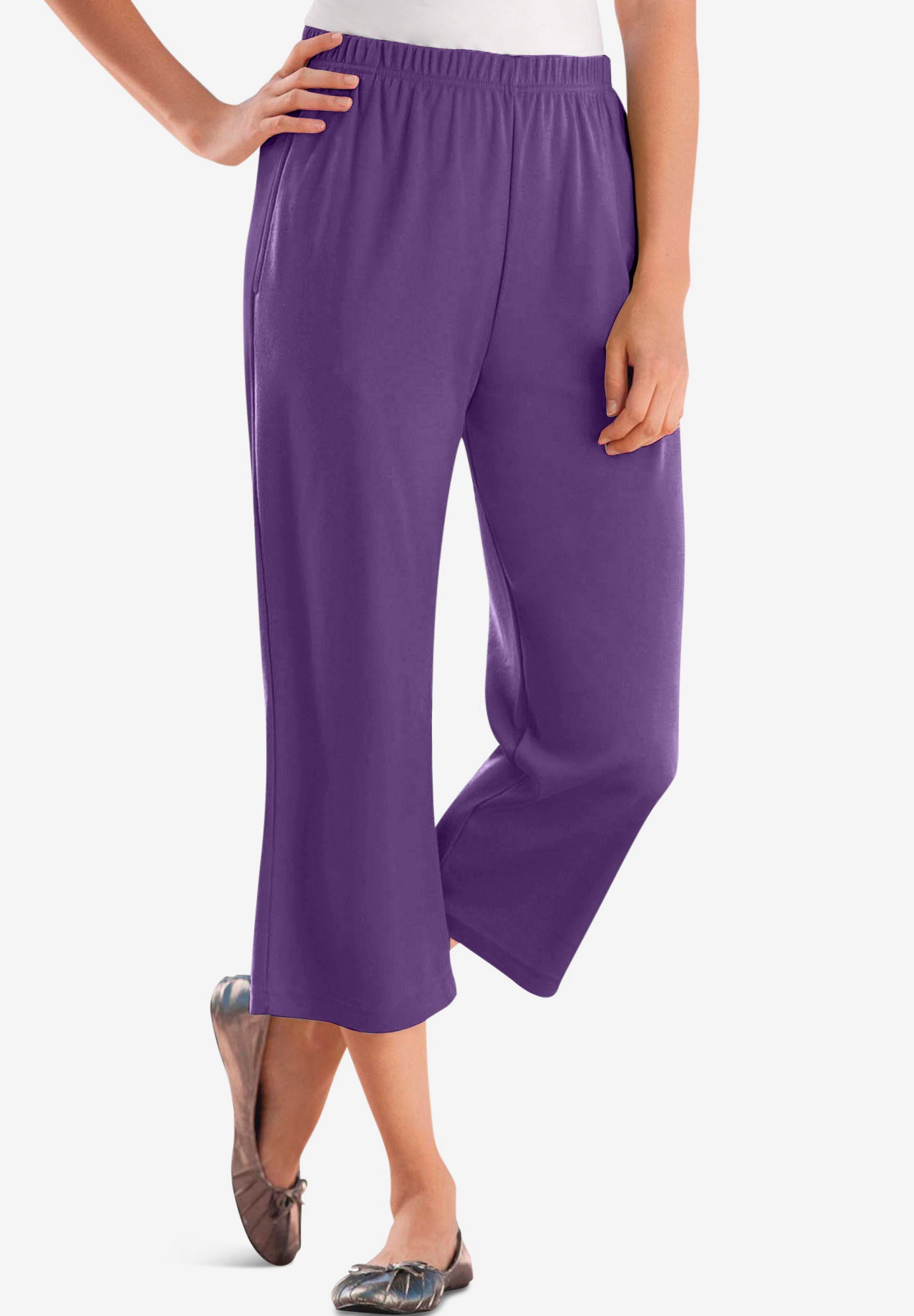 7-Day Elastic-Waist Stretchy Knit Capri image number 0