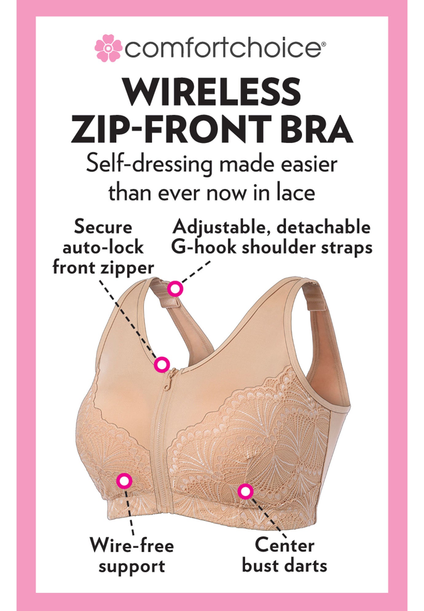 Zip-Front Lace Lounge Bra image number 3