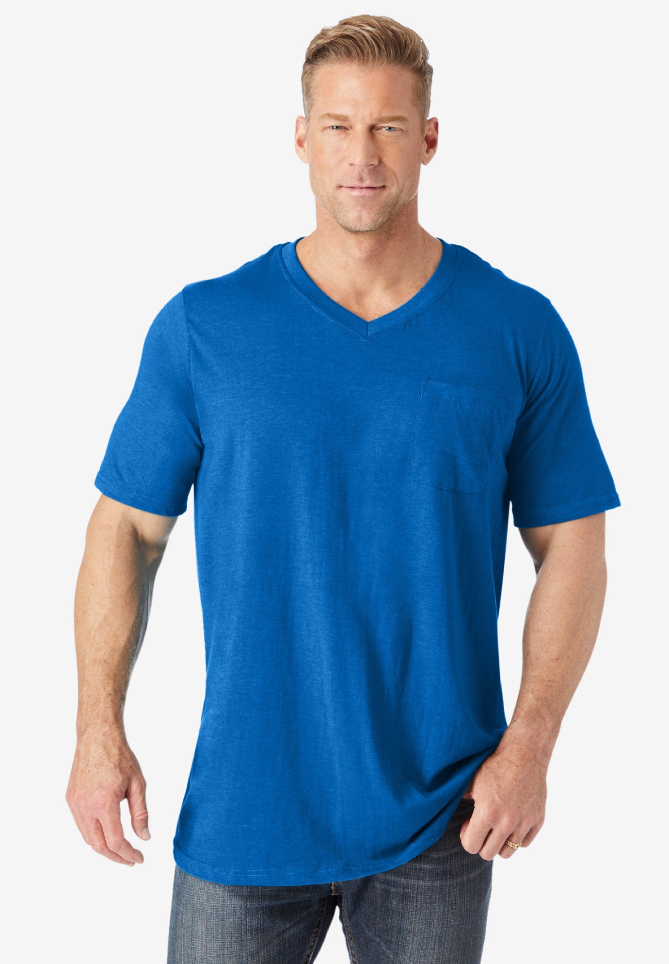 Shrink-Less&trade; Lightweight Longer-Length V-neck T-shirt image number 4