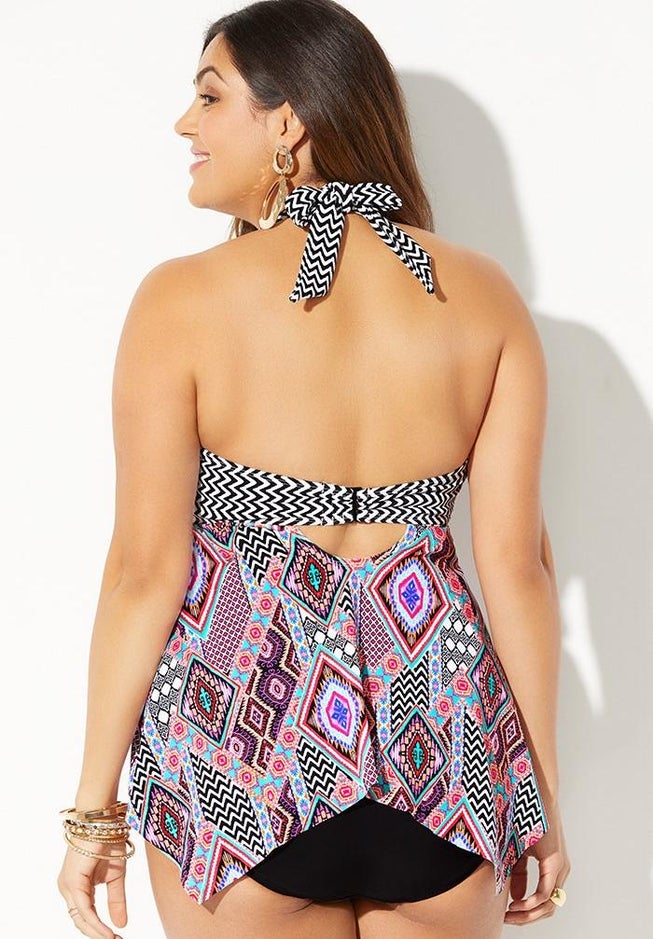 Bow Handkerchief Halter Tankini Top image number 1