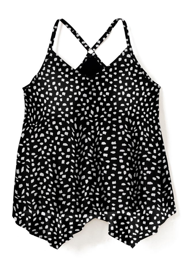 Longer-Length Draped Mesh Racerback Tankini Top image number 3