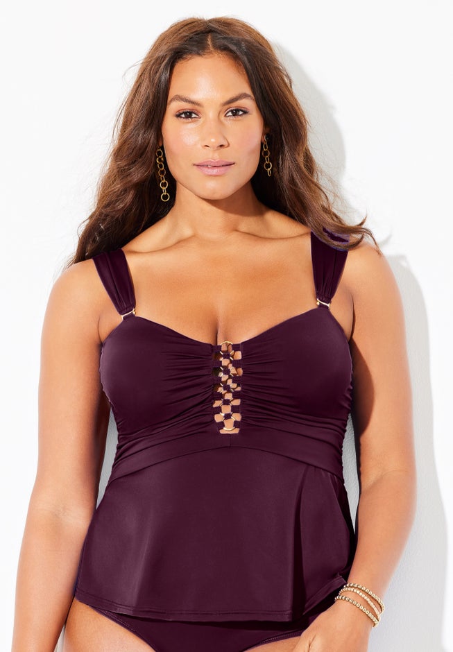 Underwire Shirred Ring Bandeau Tankini Top image number 3