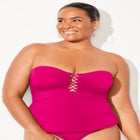 Underwire Shirred Ring Bandeau Tankini Top image number null