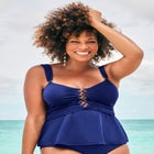 Underwire Shirred Ring Bandeau Tankini Top image number null