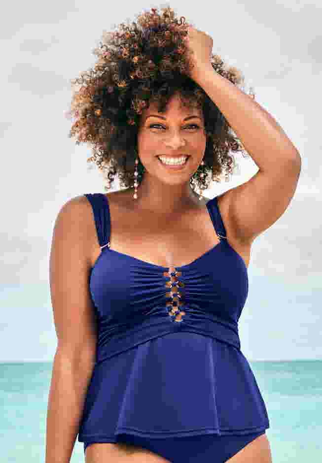 Underwire Shirred Ring Bandeau Tankini Top image number 0
