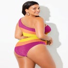 One Shoulder Color Block Cutout One Piece Swimsuit image number null