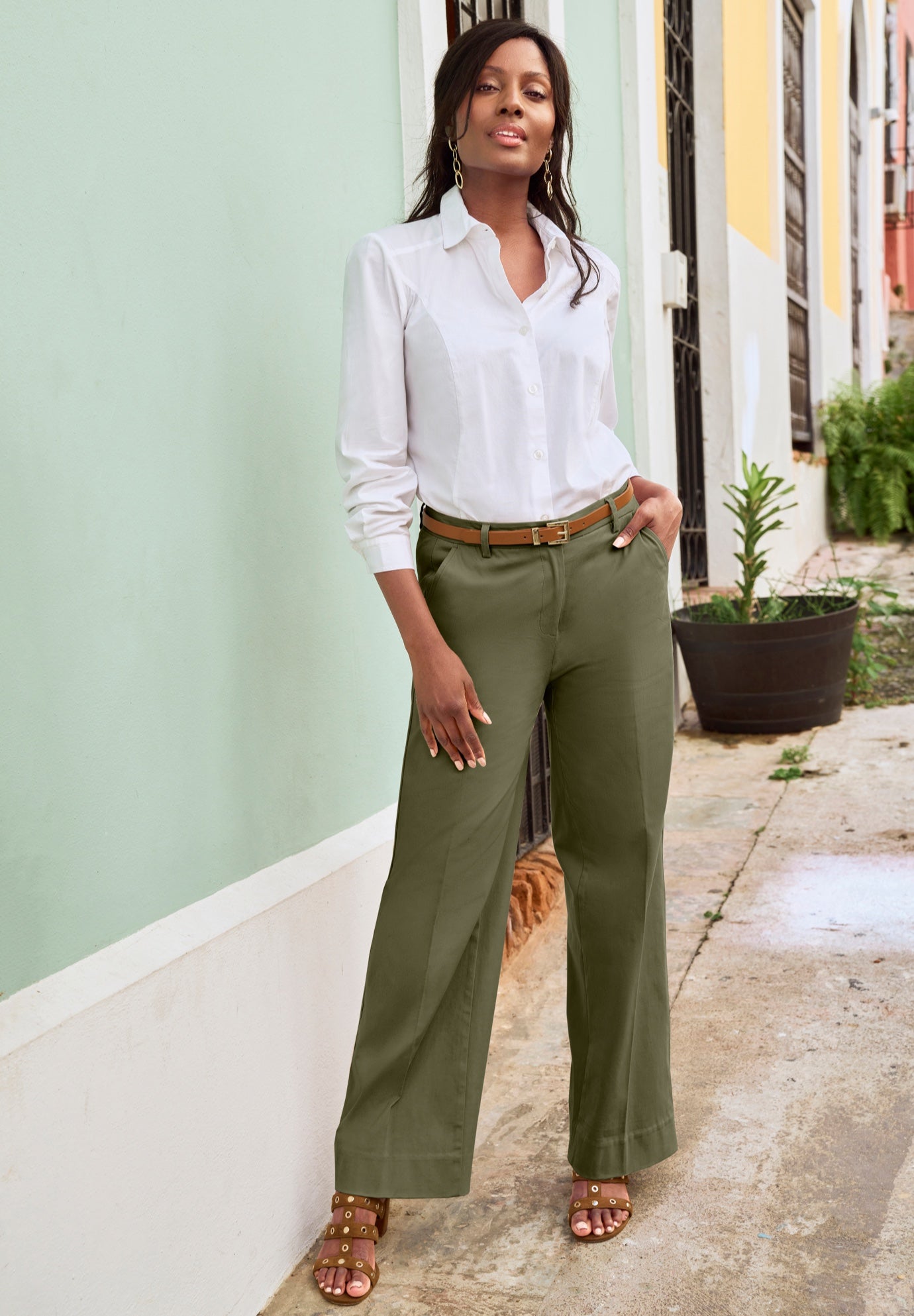 Stretch Cotton Chino Wide-Leg Trouser image number 1