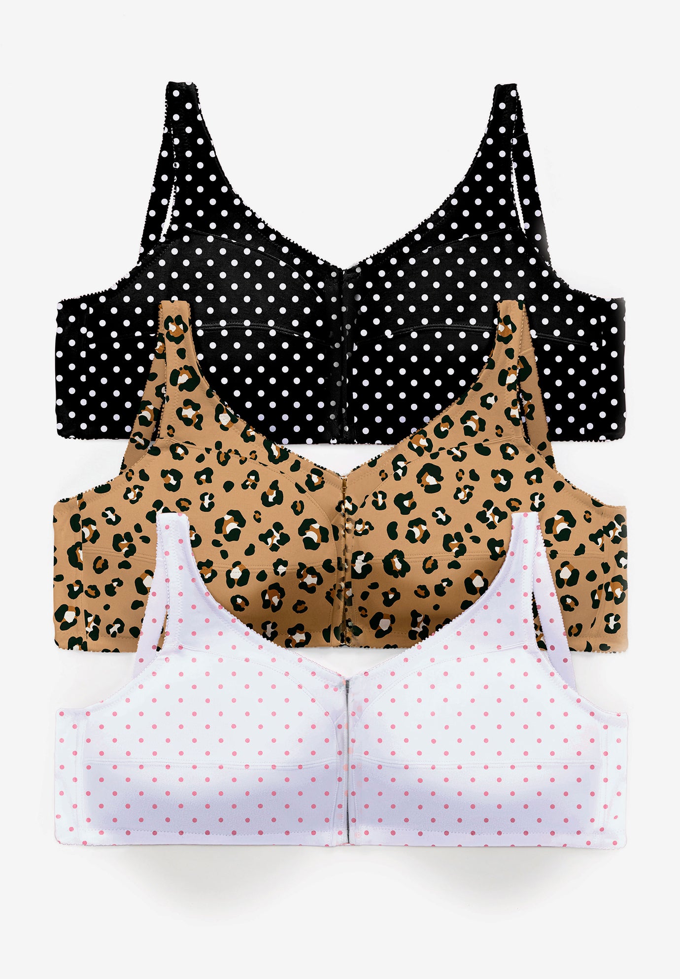 3-Pack Front-Close Cotton Wireless Bra image number 0