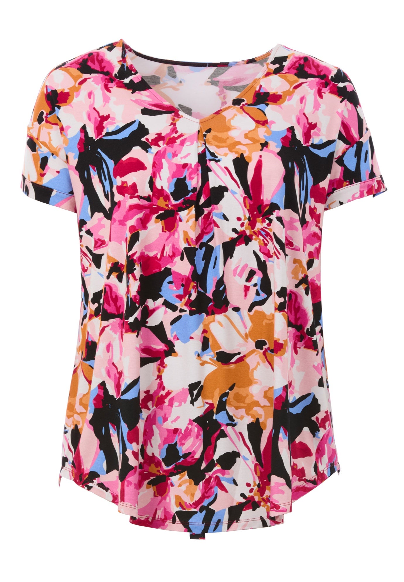 Stretch Jersey Knit V-Neck Inverted Pleat Short Sleeve Tunic image number 2